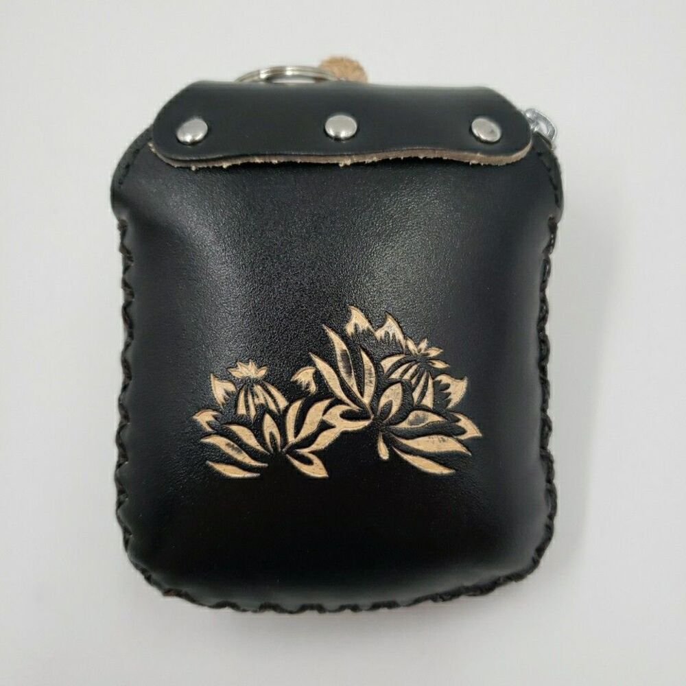 Frog Leather Wristlet Wallet Handmade Tooled Coin Purse Keychain Zen Yoga Gift - Picture 2 of 16